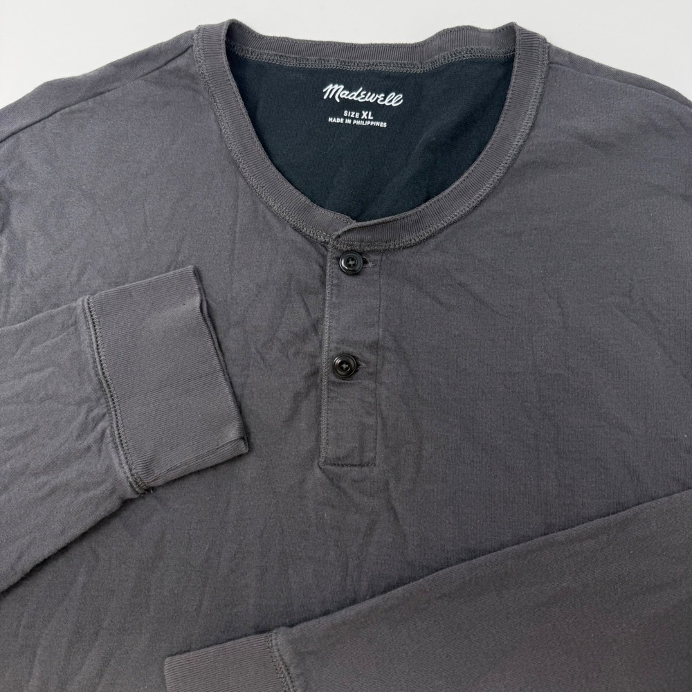 Madewell Mens XL Long Sleeve Henley Shirt Charcoal Gray Cotton